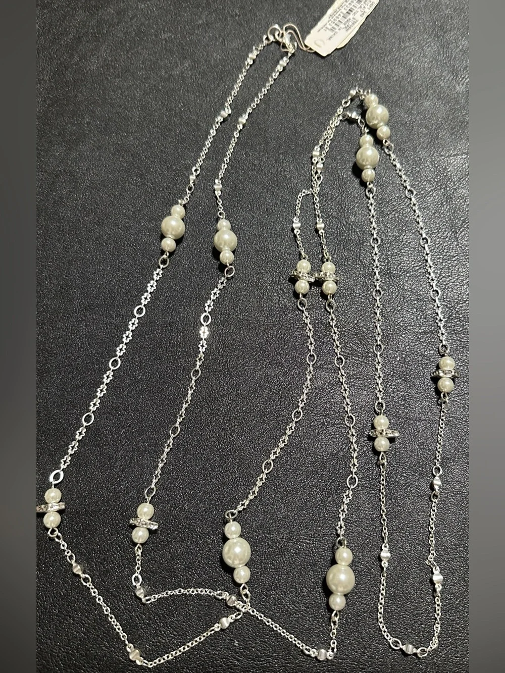 Dillards Silver Tone Faux Pearl Station Necklace